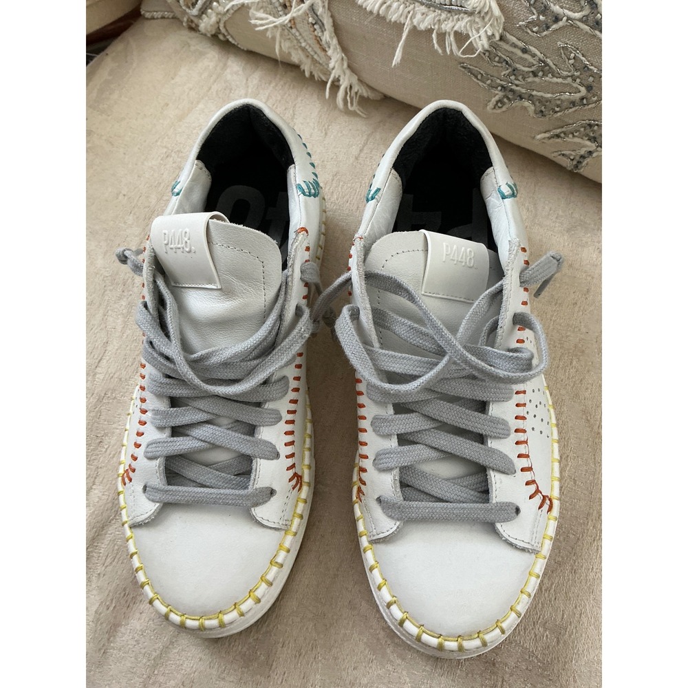P448 Thea Low Top Leather Trainers   6/ 36 Whip Stitch WHITE multi - Picture 6 of 13